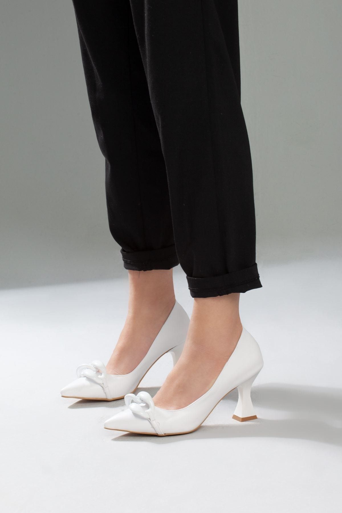 Adım Adım Kadın Beyaz Klasik Topuklu Ayakkabı