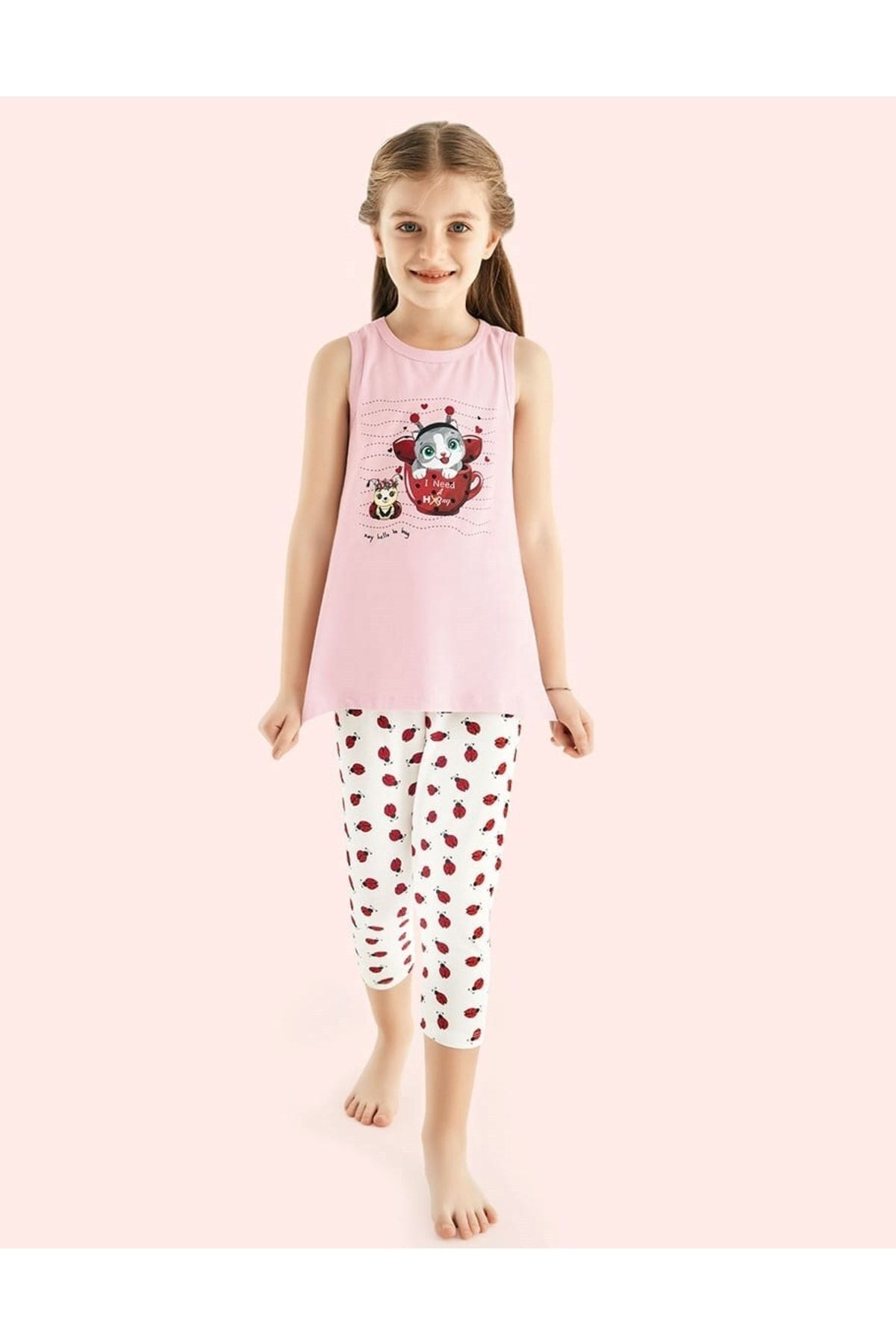 Donella Uğur Böceği Baskılı Kız Çocuk Pijama Takımı - 10111