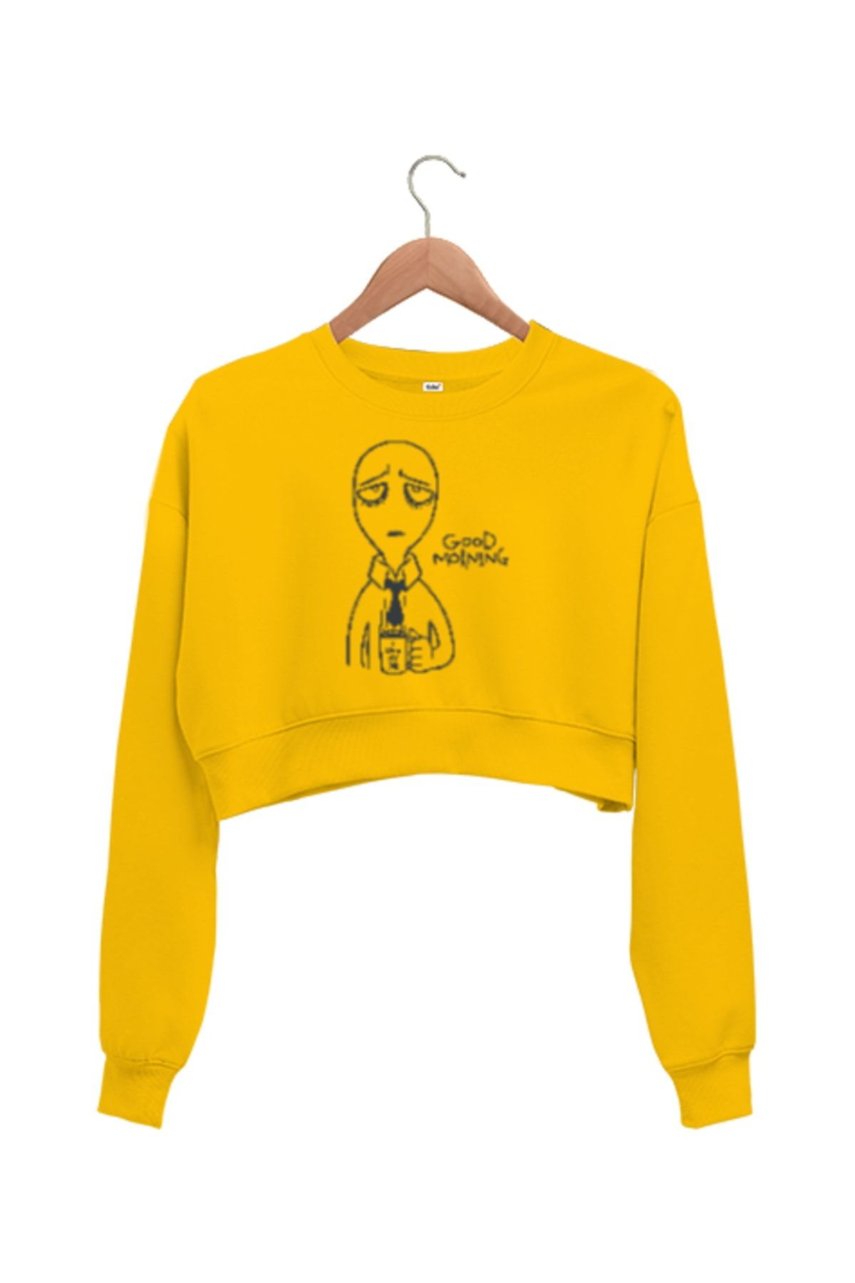 Tisho Good Morning - Günaydın Sarı Kadın Crop Sweatshirt
