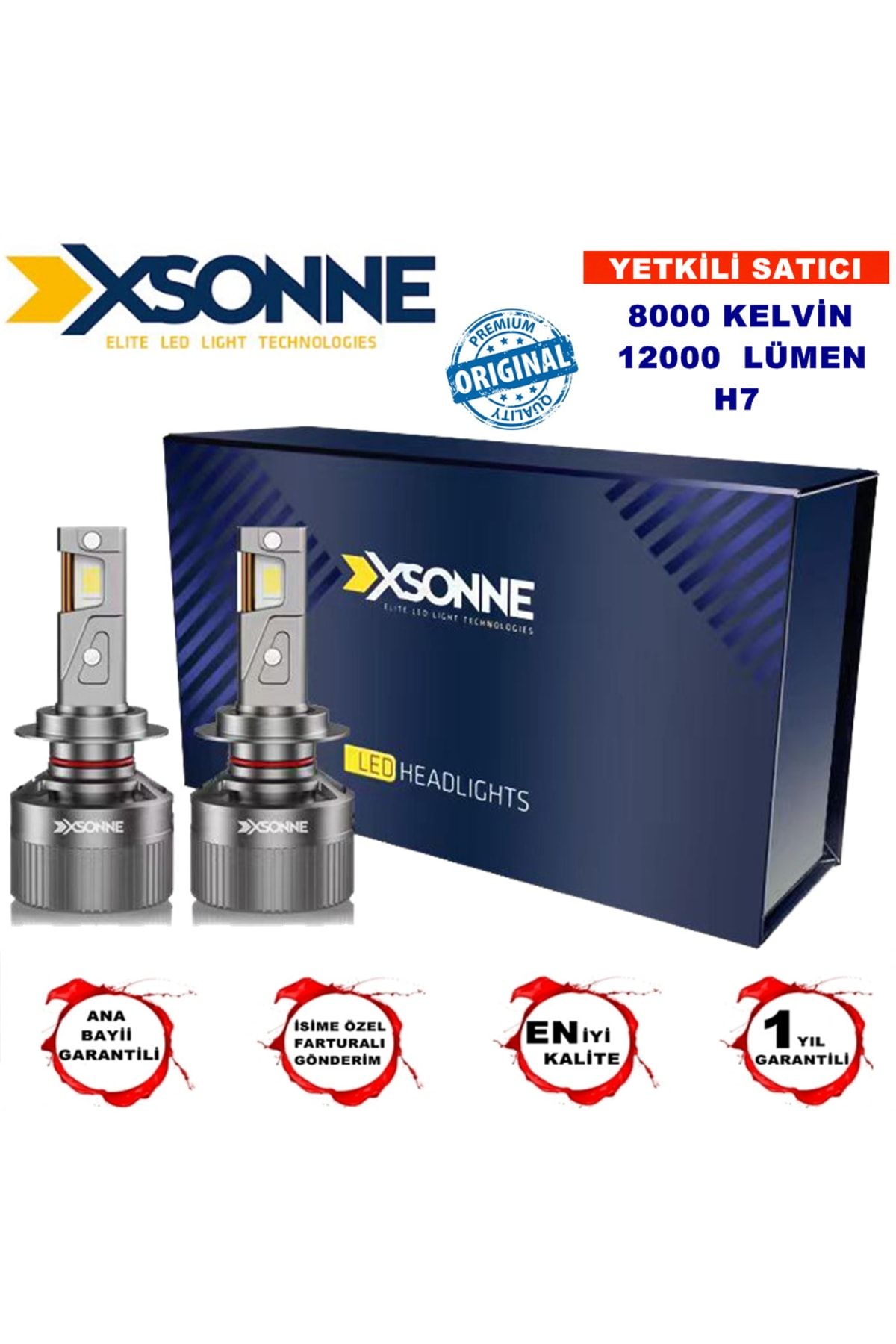 Xsonne H7 Led Zenon 8000 Kelvin 12000 Lümen H7 Led Xenon Ultra Premium 12v 1 Yıl Garantili-