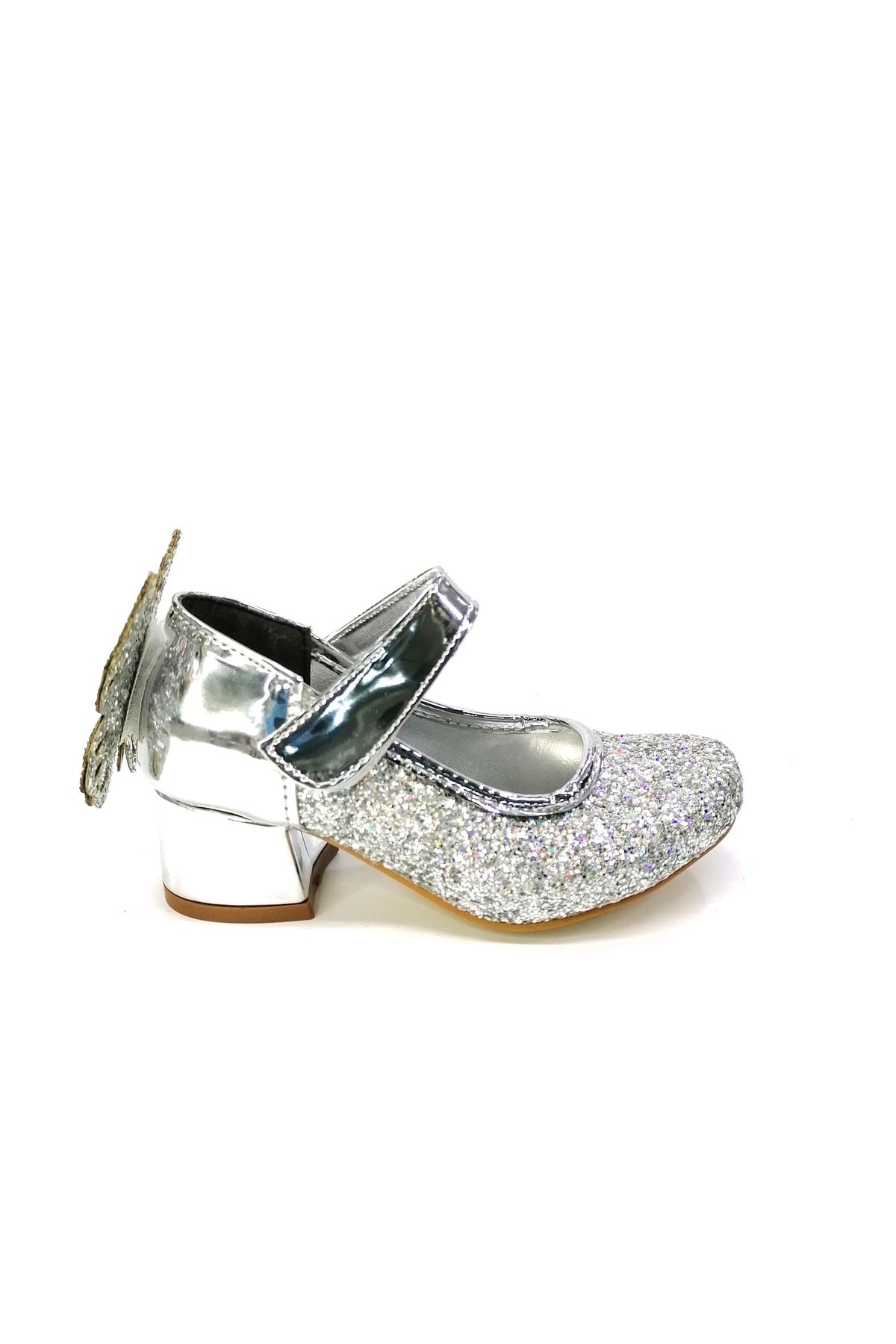 Azra Kız Çocuk Bilekten Bantlı Simli  Gümüş Topuklu Ayakkabı 26-36