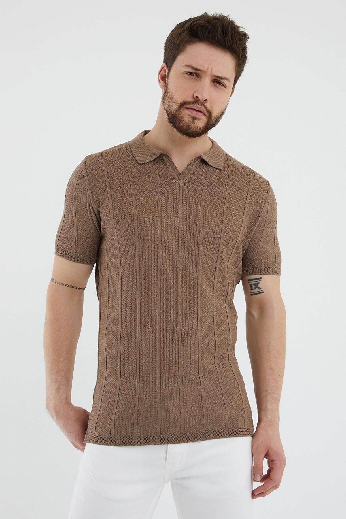 Giyenbilir Erkek Kahverengi Polo Yaka Triko T-shirt