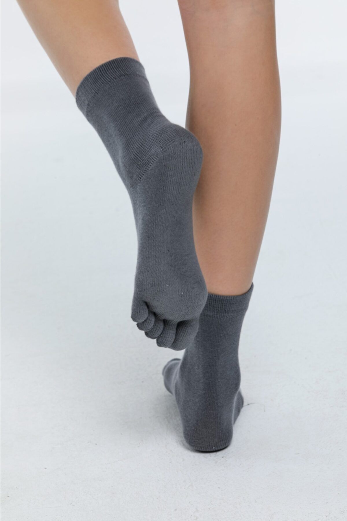 lacoton Kadın Platin Renk Pamuk Parmaklı Çorap