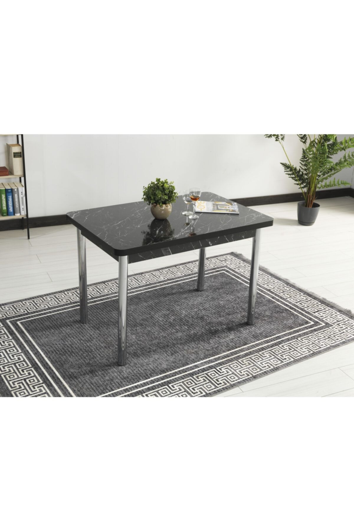Avvio 70x110 Elit Lüks Siyah Mermer Sabit Mutfak Masası-yemek Masası Cafe Masası Balkon Masası