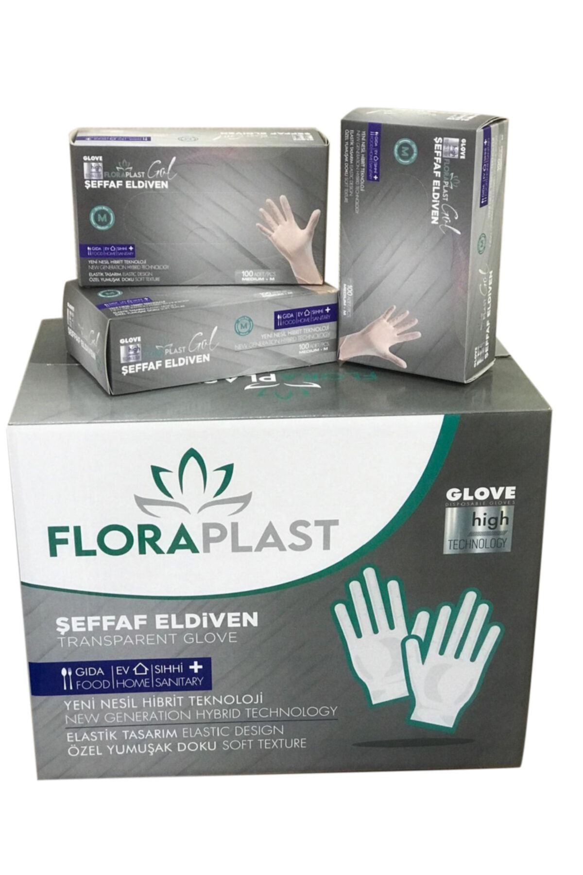 Floraplast Glove Tpe/pe Pudrasız Tek Kullanımlık Şeffaf Elastik Eldiven 100 Adet L Ebat