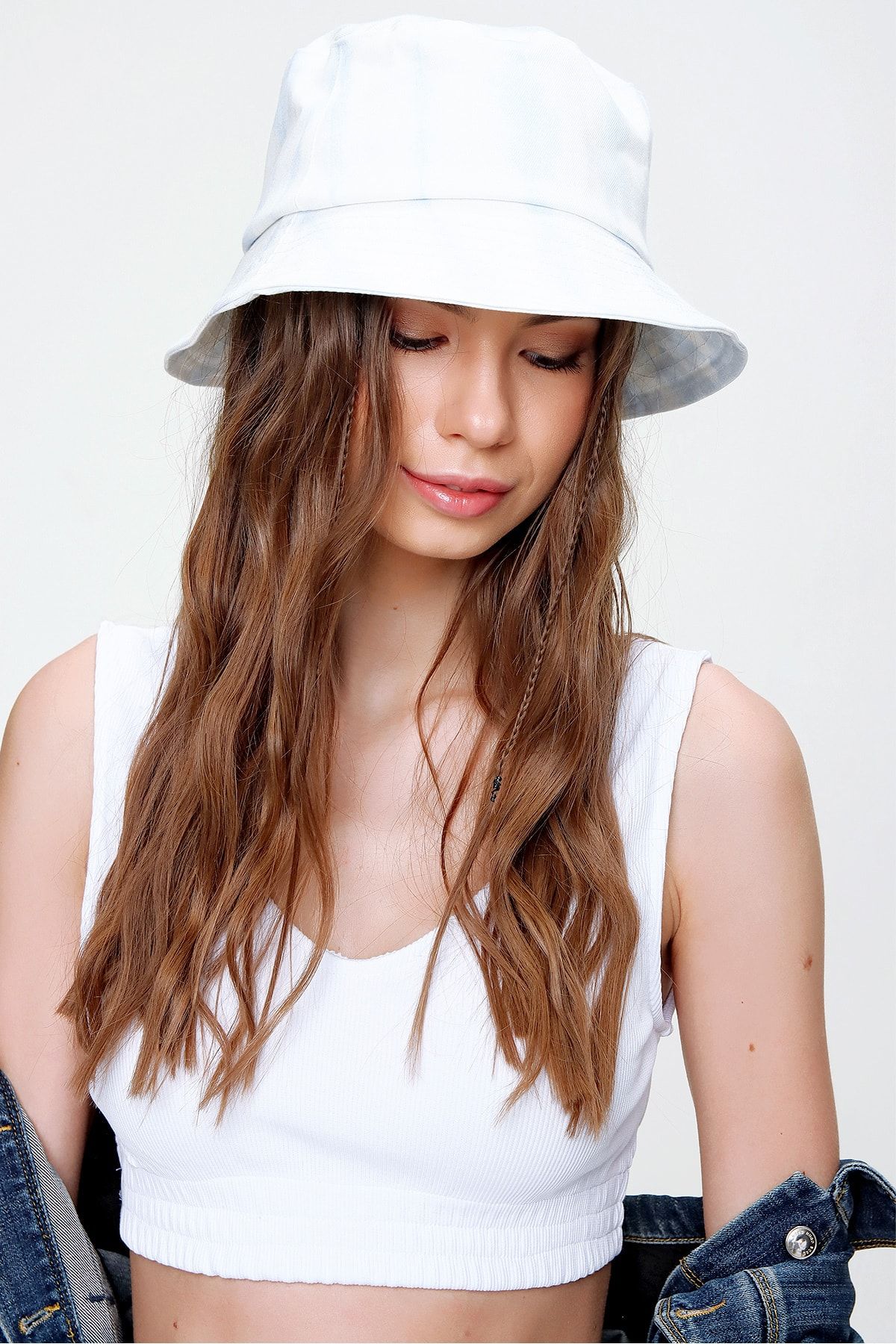 Trend Alaçatı Stili Kadın Beyaz Bucket Şapka ALC-A2180