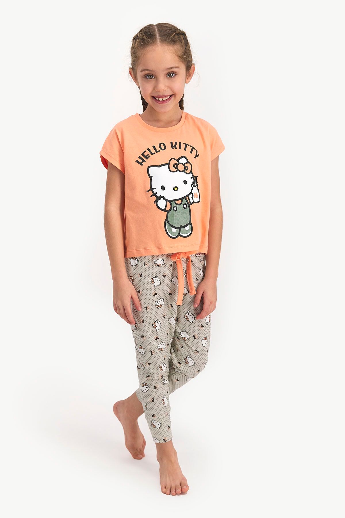 Hello Kitty Kız Çocuk Somon Kısa Kol Pijama Takımı
