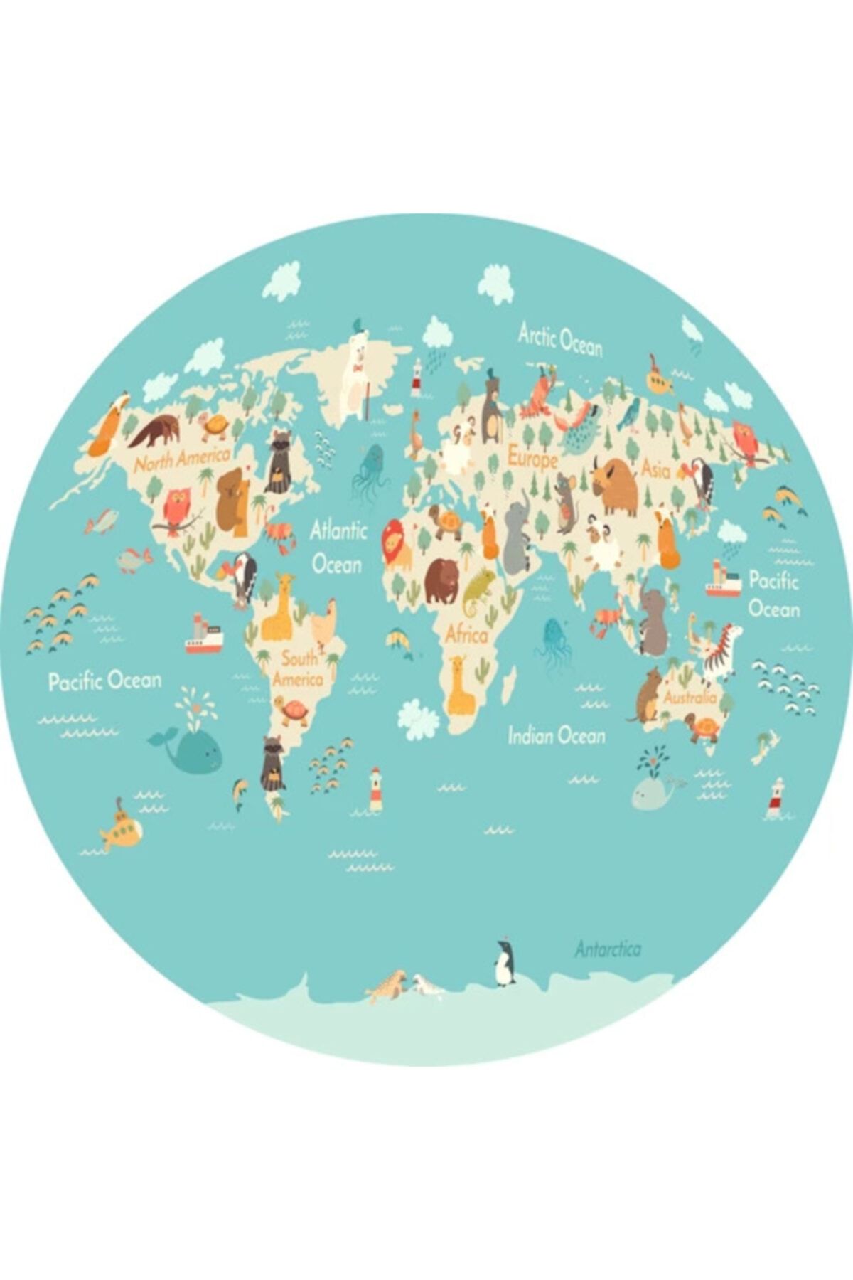 Yoyko Çocuk Dünya Haritası Yuvarlak  Odası Halısı