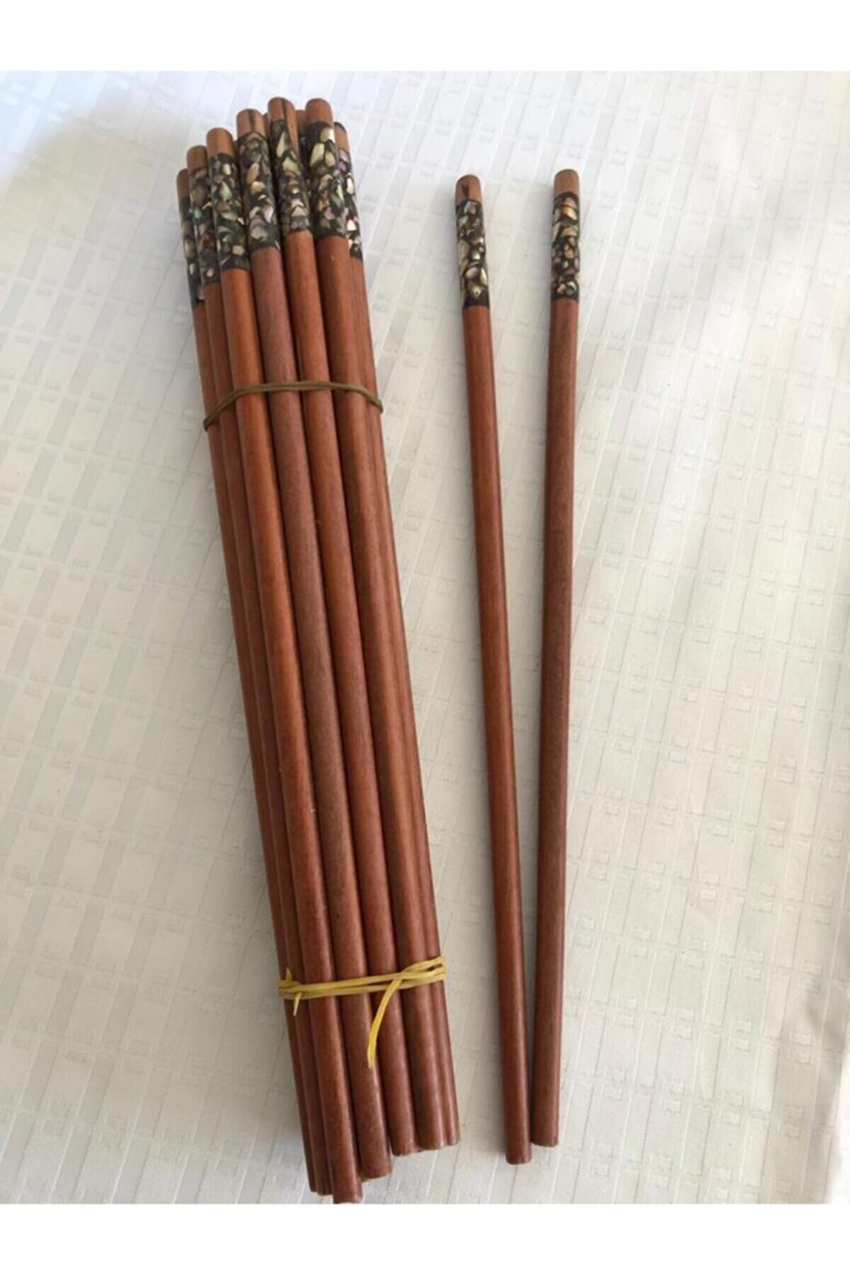 Kahverengi Ahşap Sedef Süslü Chop Sticks 10 Çift IR7339