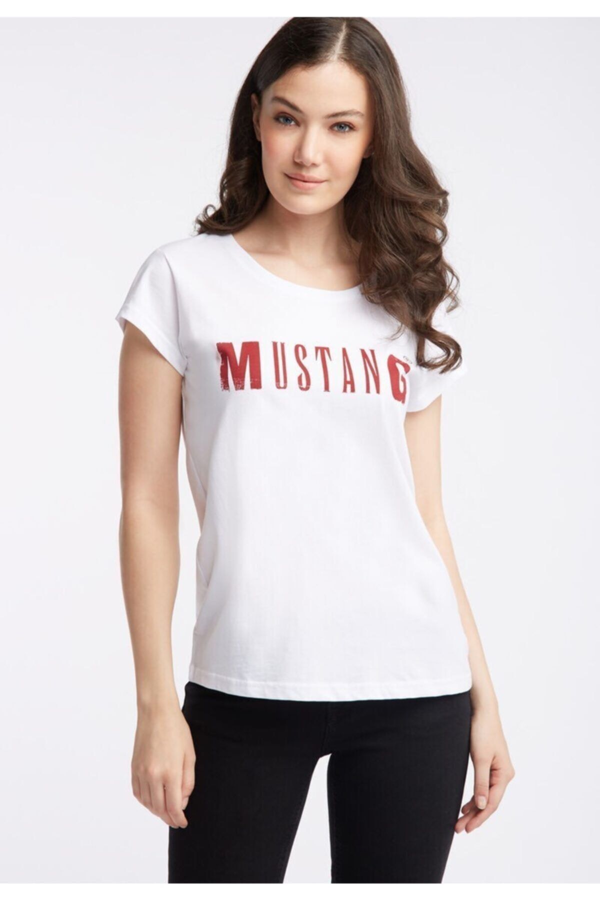 Mustang Baskılı Kadın Tişört - Beyaz
