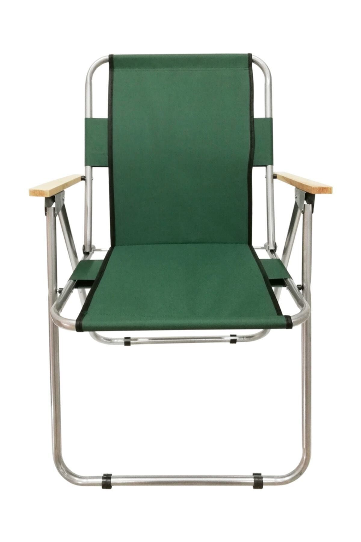 Tedarikcenter Kamp Sandalyesi Ahşap Kollu Katlanır Kamp Sandalyesi - Yeşil
