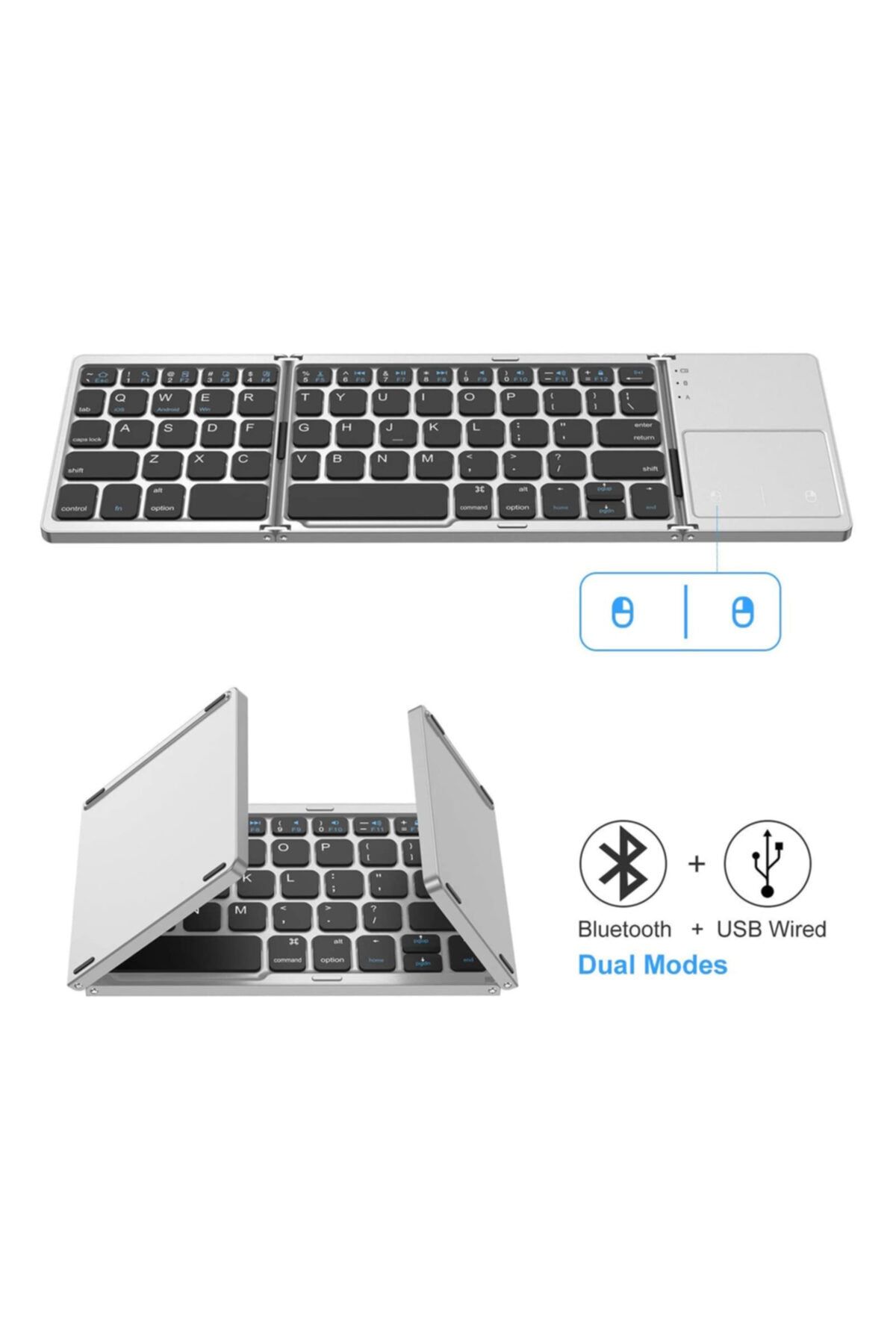 Streak Bluetooth Katlanabilir Mini Klavye Kablosuz Tablet Tel Pc Uyumlu - Gümüş