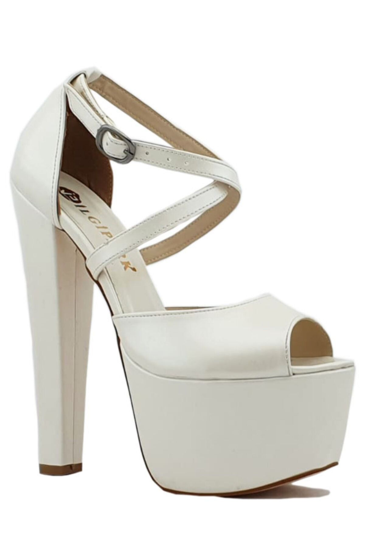 İLGİPARK Kadın Beyaz 16,5 cm Topuklu Çapraz Bant Platform Ayakkabı
