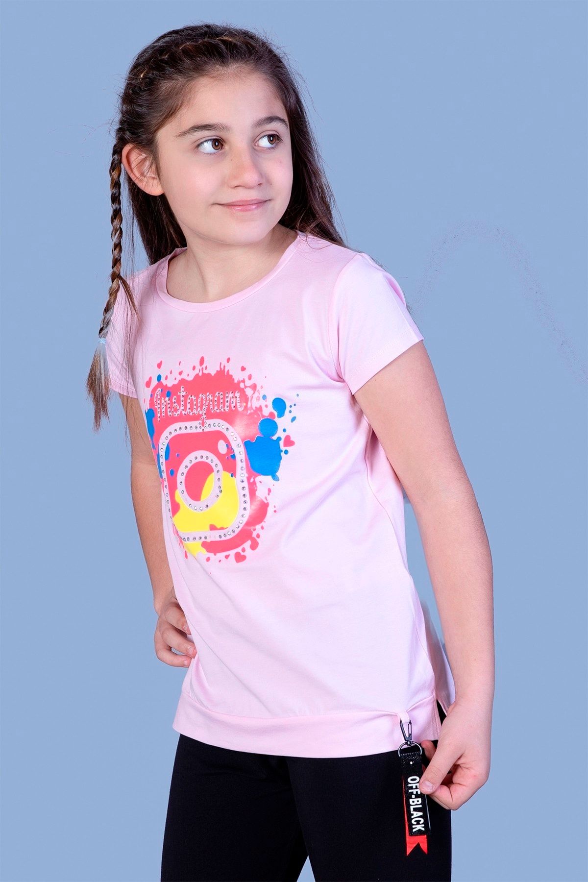 Toontoy Kız Çocuk Renkli Instagram Baskılı Tişört