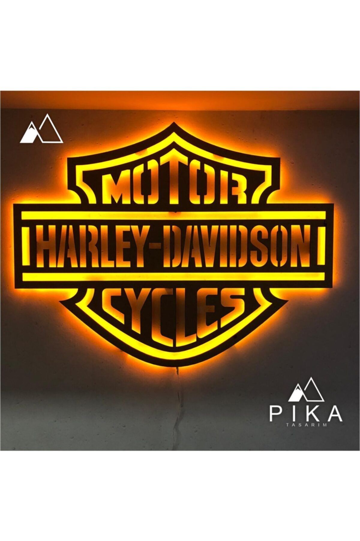 Pika Tasarım Harley Davıdson V.3 Led Işıklı Tablo - Ahşap Duvar Dekorasyonu