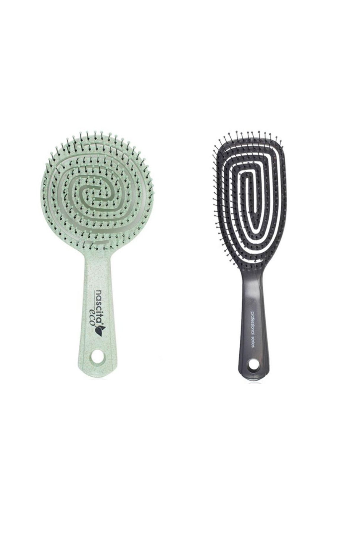 Nascita Geri Dönüşümlü Saç Fırçası Pro'2g Yeşil + Pro Üç Boyutlu Saç Fırçası 01 Siyah