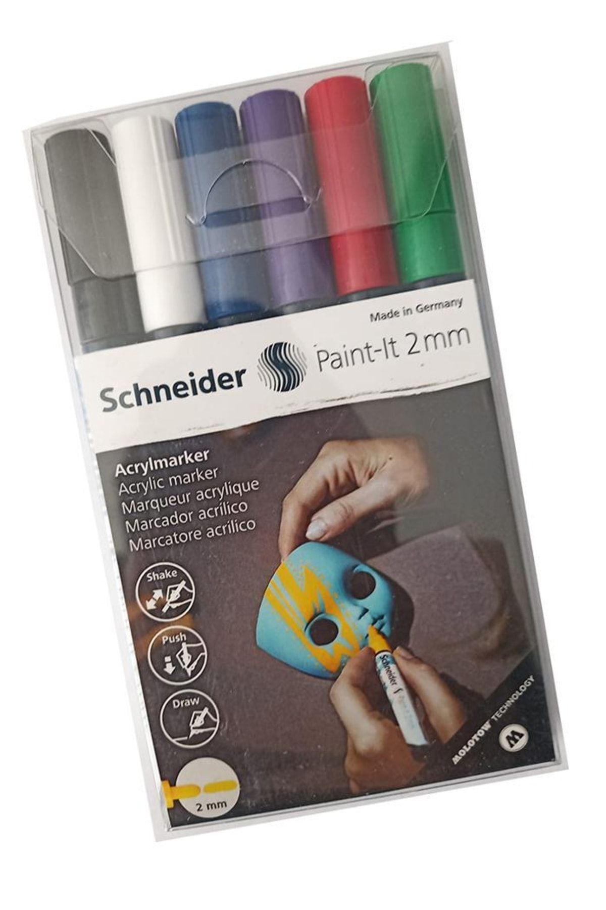 Schneider Akrilik Markör 2mm 6 Ana Renk Set 1 Paket Metal Cam Mantar Plastik Kumaş Deri Beton Boyama Için Idea