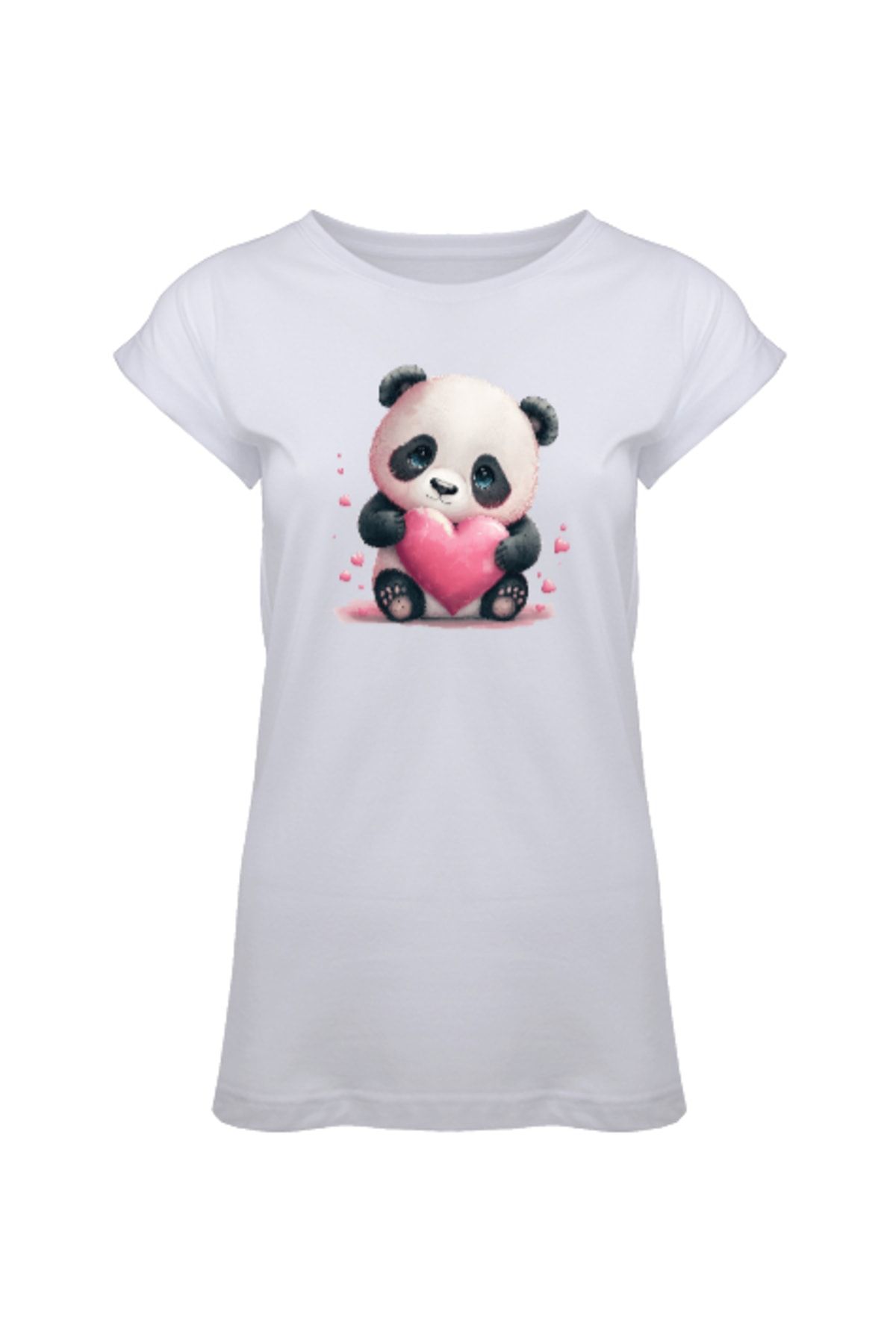 Tisho Sevimli Panda Ve Kalpler Beyaz Kadın Tunik