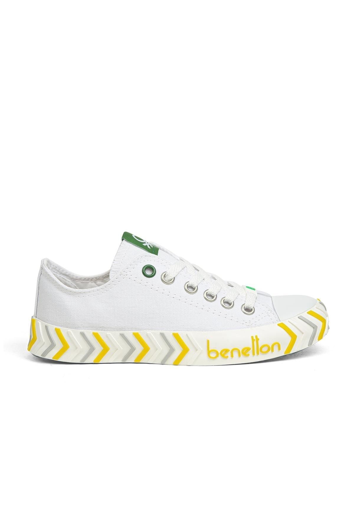 Benetton ® | Bn-30624-3374 Beyaz Sarı - Kadın Spor Ayakkabı