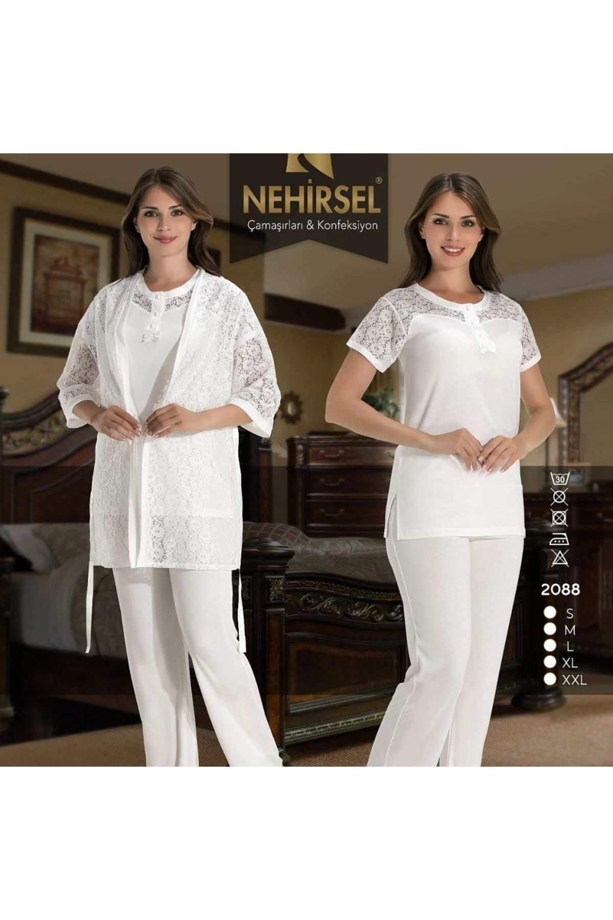 Nehirsel Nehir 2088 Ecru 3 Lüdantel Sabahlıklı Pijama Sabahlık Tk