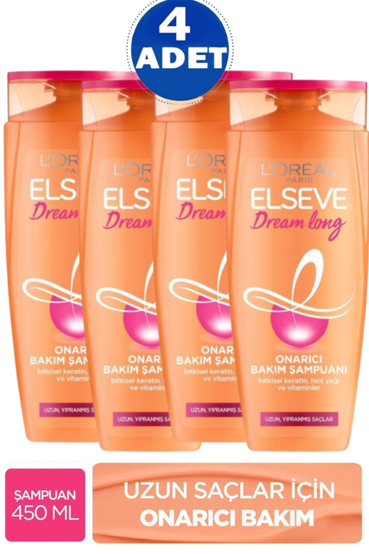 Elseve L'Oreal Paris Elseve Dream Long Onarıcı Bakım Şampuanı 450 ml 4 Adet