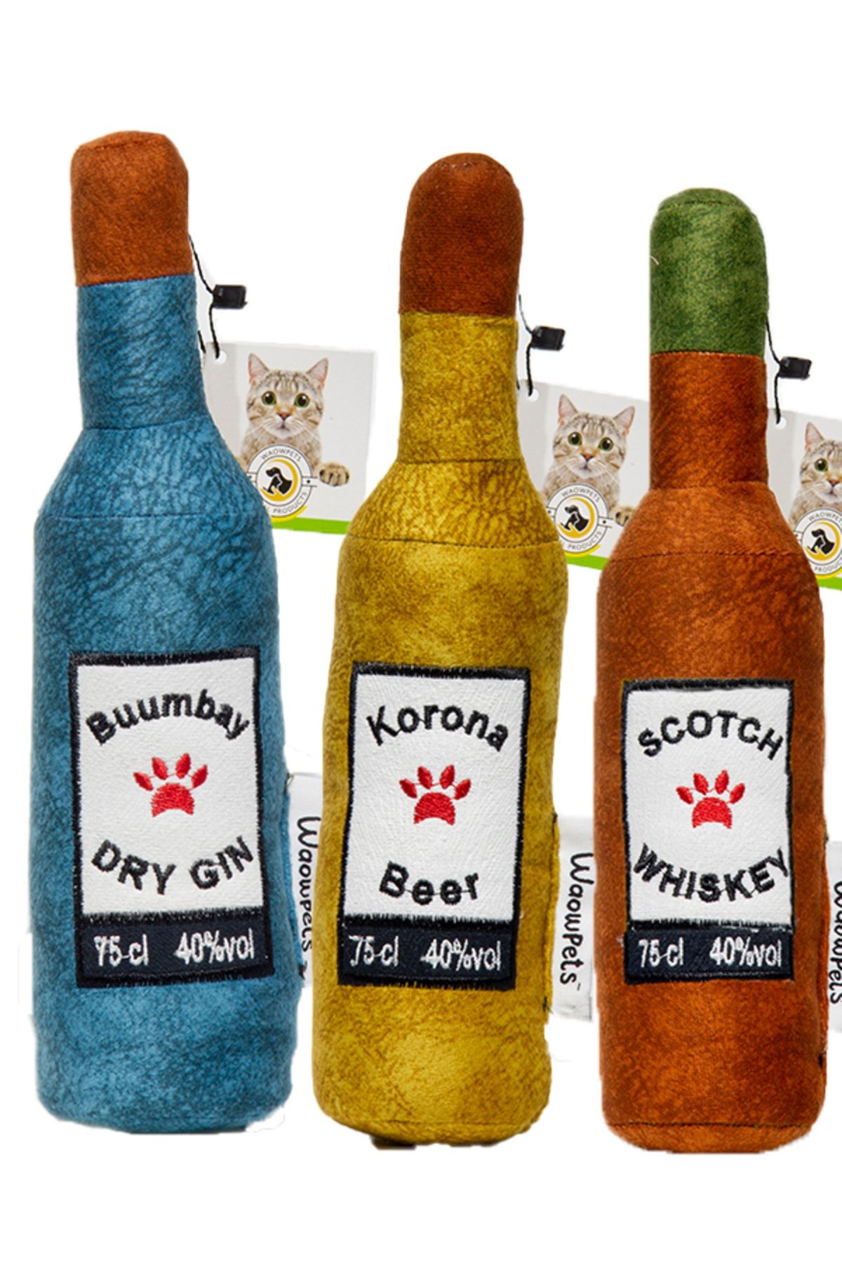 WaowPets Animal Products Bottle Toy, Köpek Oyuncağı, Kedi Oyuncağı, Peluş Oyuncak, 3'lü Set (Turkuaz - Sarı - Kahverengi)