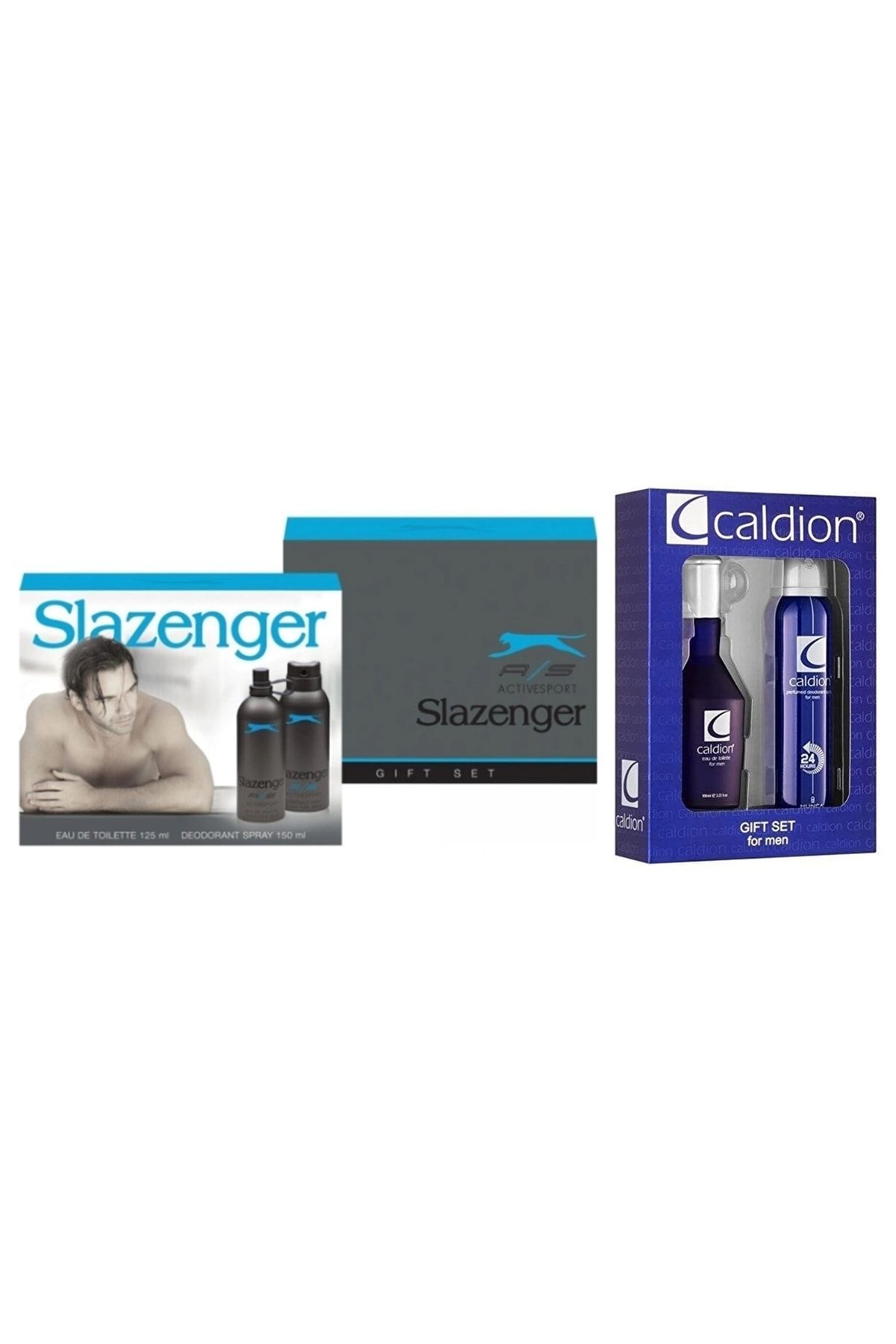 Slazenger Orıjınal Parfüm Edt 125ml + 150ml Erkek Deodorant Mavi Set + Caldion Erkek Parfüm Seti