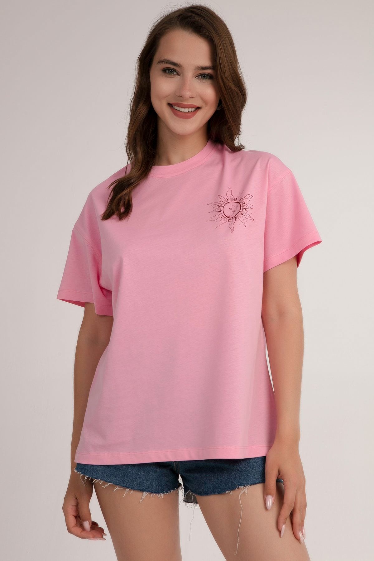 Pattaya Kadın Baskılı Kısa Kollu Oversize T-Shirt P21s201-2675