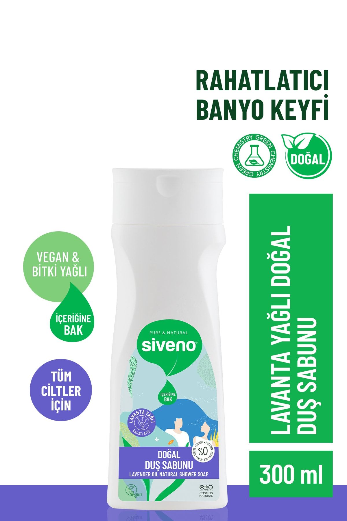 Siveno %100 Doğal Duş Sabunu Lavanta Kokulu Rahatlatıcı Duş Jeli 6 Değerli Bitki Vegan 300 ml