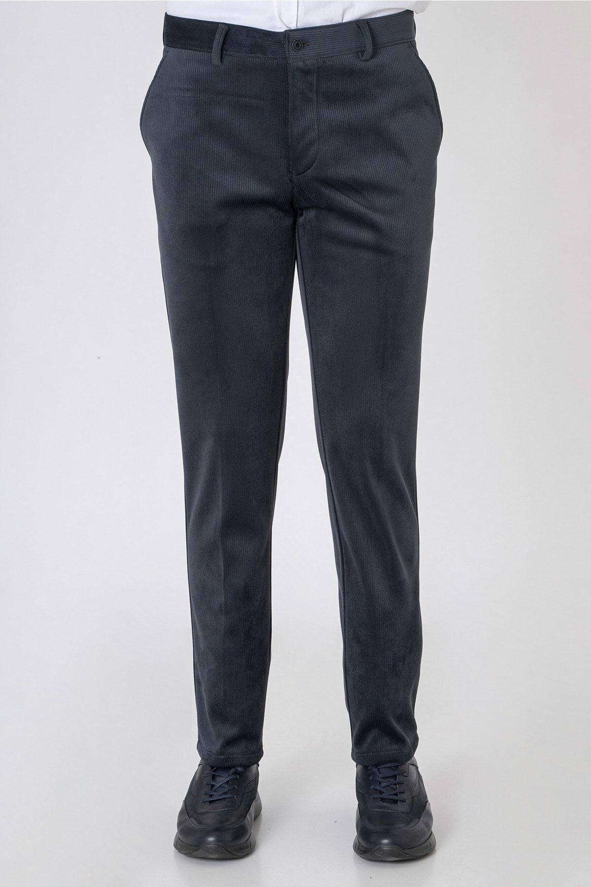 White Stone Mechelen Slim Fit Fitilli Polarlı Kadife Pantolon Antrasit