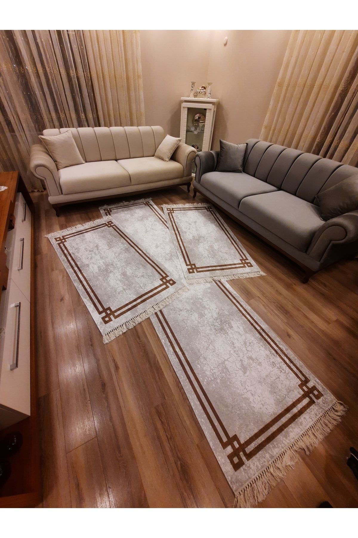 ALLGELSİN Yatak Odası Seti Yıkanabilir 3 'lü Yatak Odası Yolluk Takımı 2 Adet 80x150 1 Adet 80x300 Cm Halı Set