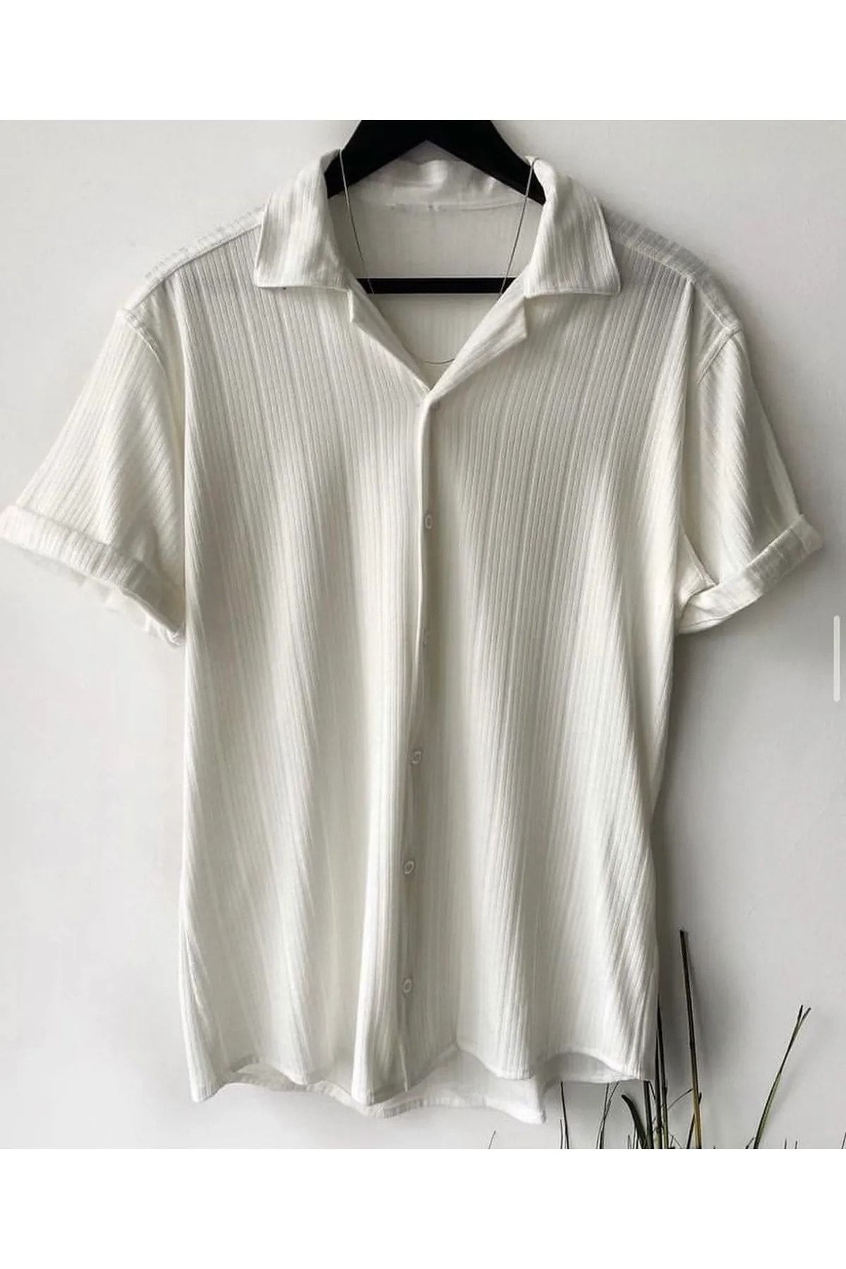 marrakech Erkek Yazlık Beyaz Pamuklu Kısa Kol Gömlek