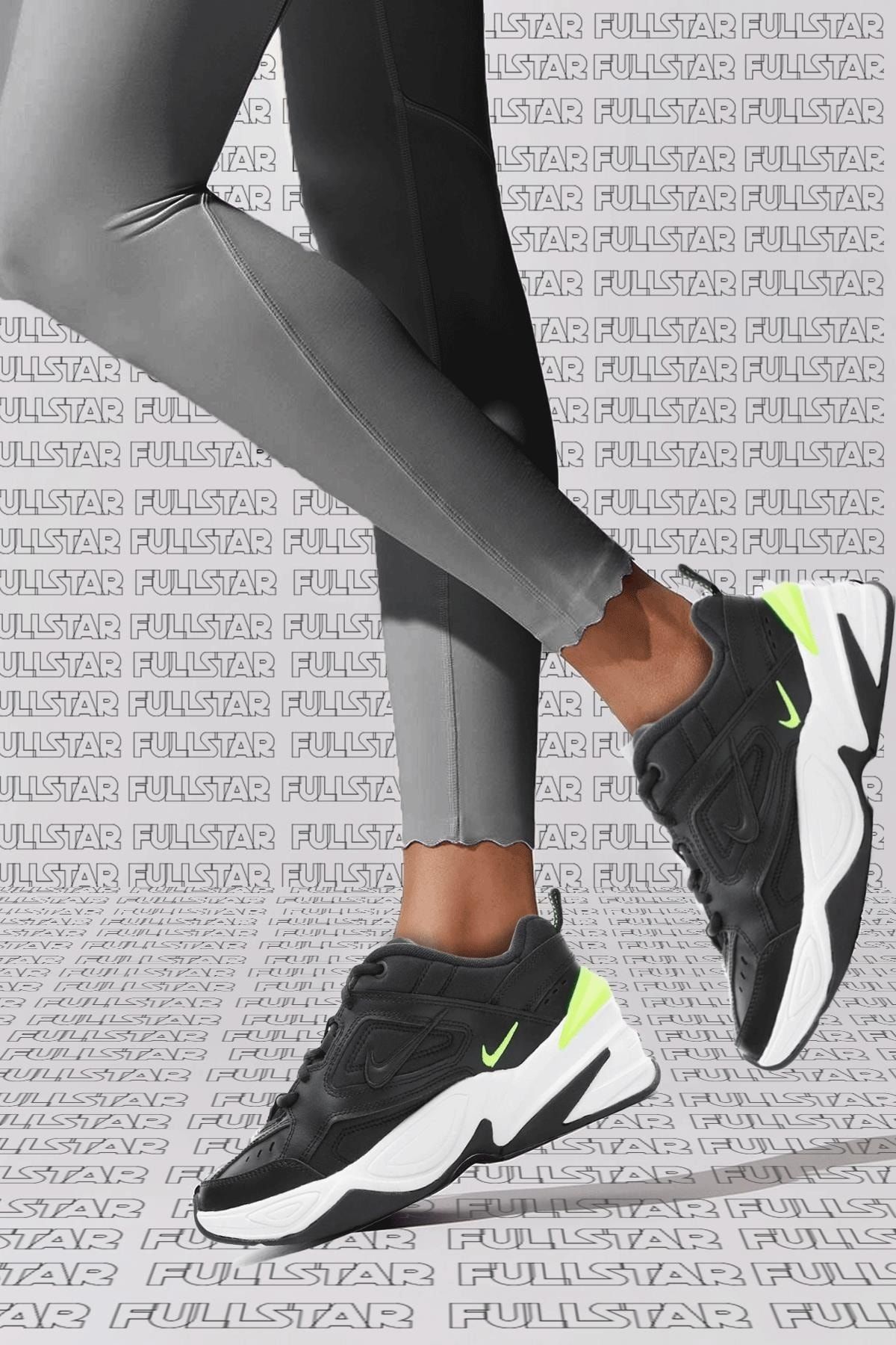 Nike M2k Tekno Leather Unisex Sneaker Hakiki Deri Beyaz Spor Ayakkabı Siyah Yükseklik 4cm