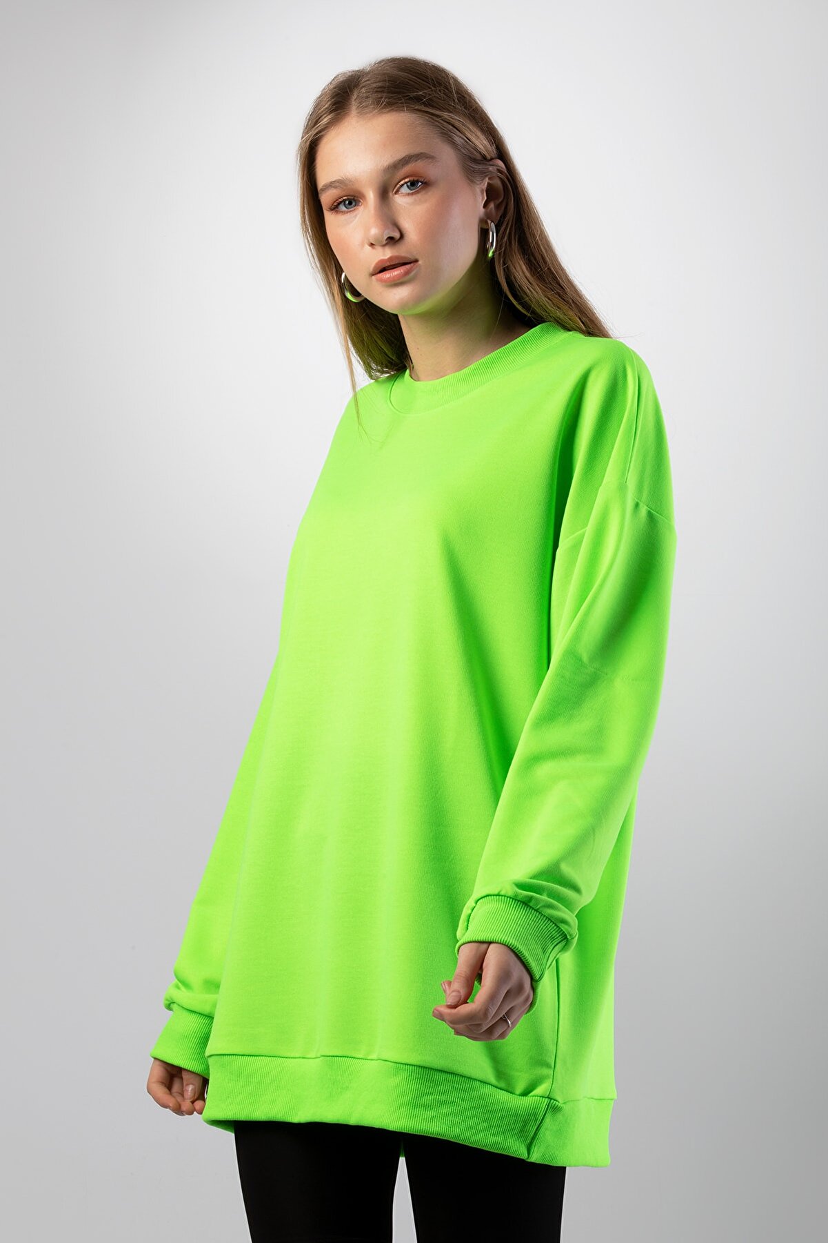 Pattaya Kadın Basic Uzun Kollu Oversize Sweatshirt P20w-4420