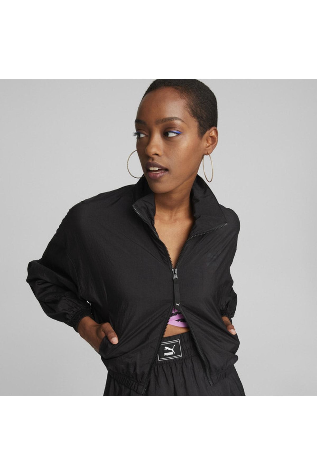 Puma Dare To Woven Cropped Track Jacket Siyah Kadın Fermuarlı Sweatshirt