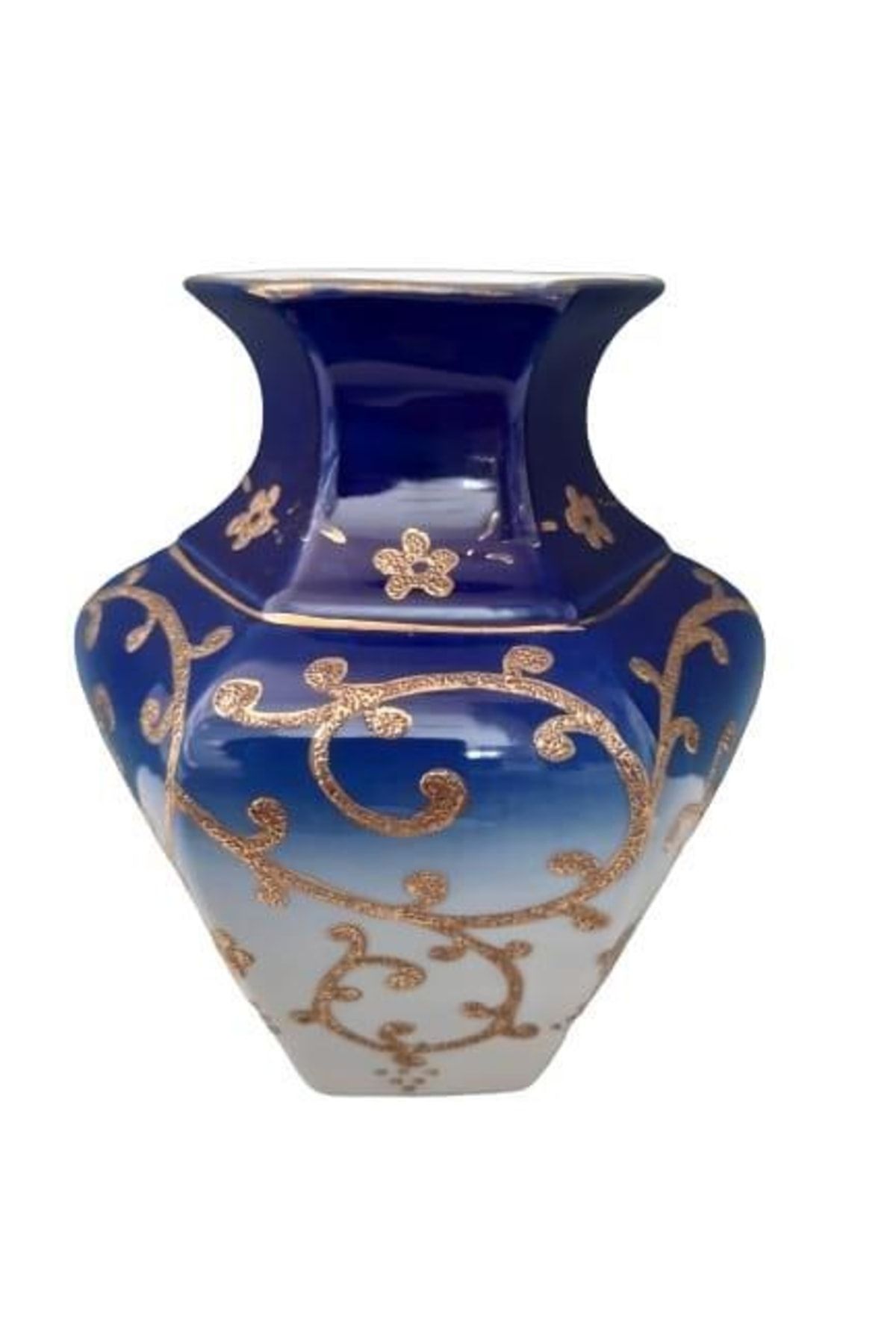 Kütahya Porselen Köşeli Kobalt Vazo 15 Cm Dekor No:3678