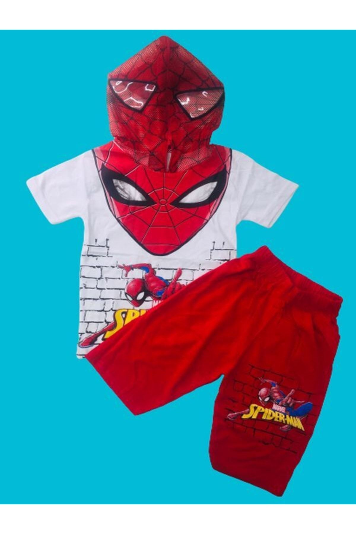 Spiderman Örümcek Adam Eşofman Takımı Spiderman Kostümü Maskeli Karpri Şort Tshirt