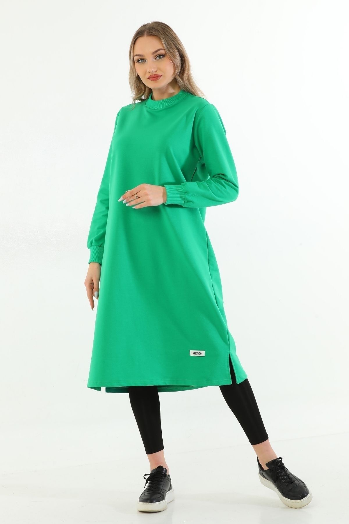 Elif Okur Tesettür Uzun Tunik 110cm Yeşil 1219