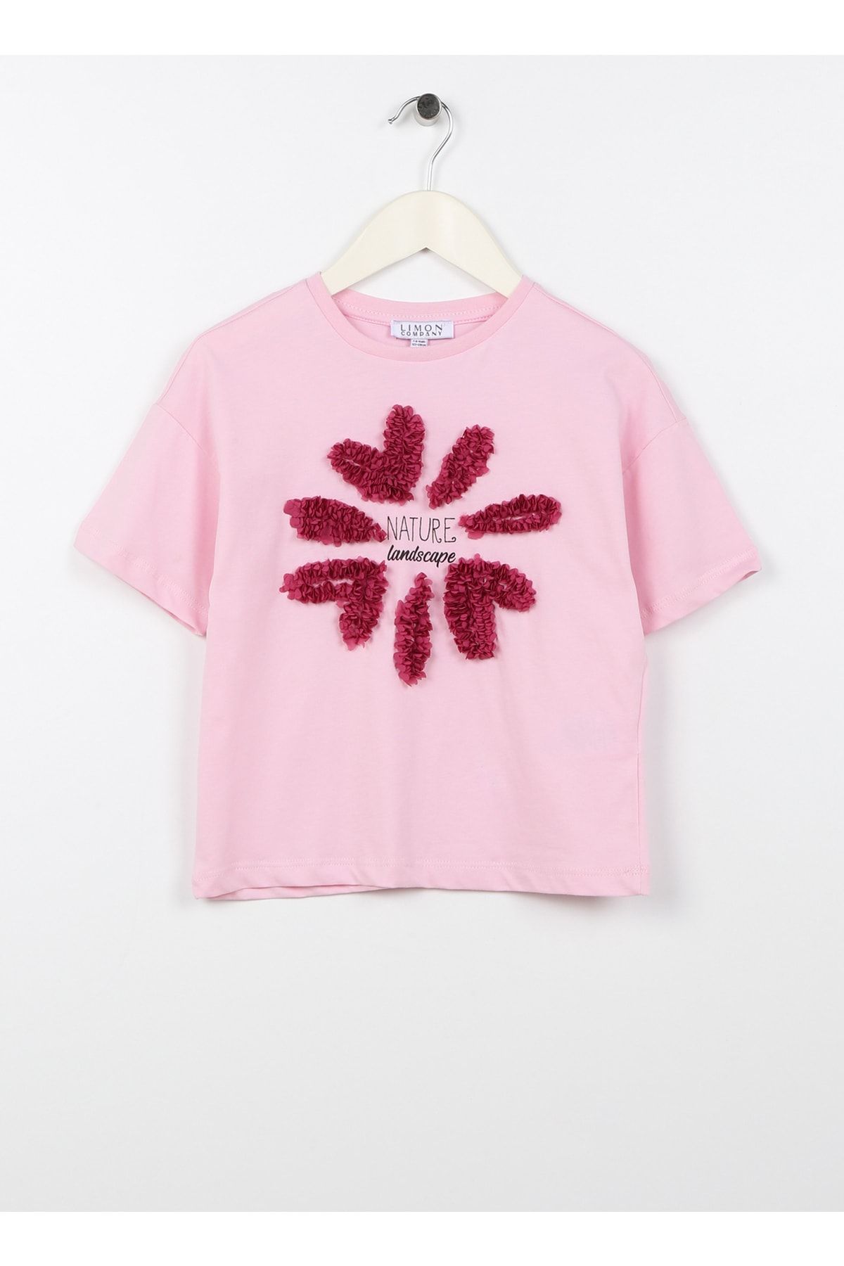 LİMON COMPANY Limon Baskılı Pembe Kadın T-shirt Nature Gırl-23