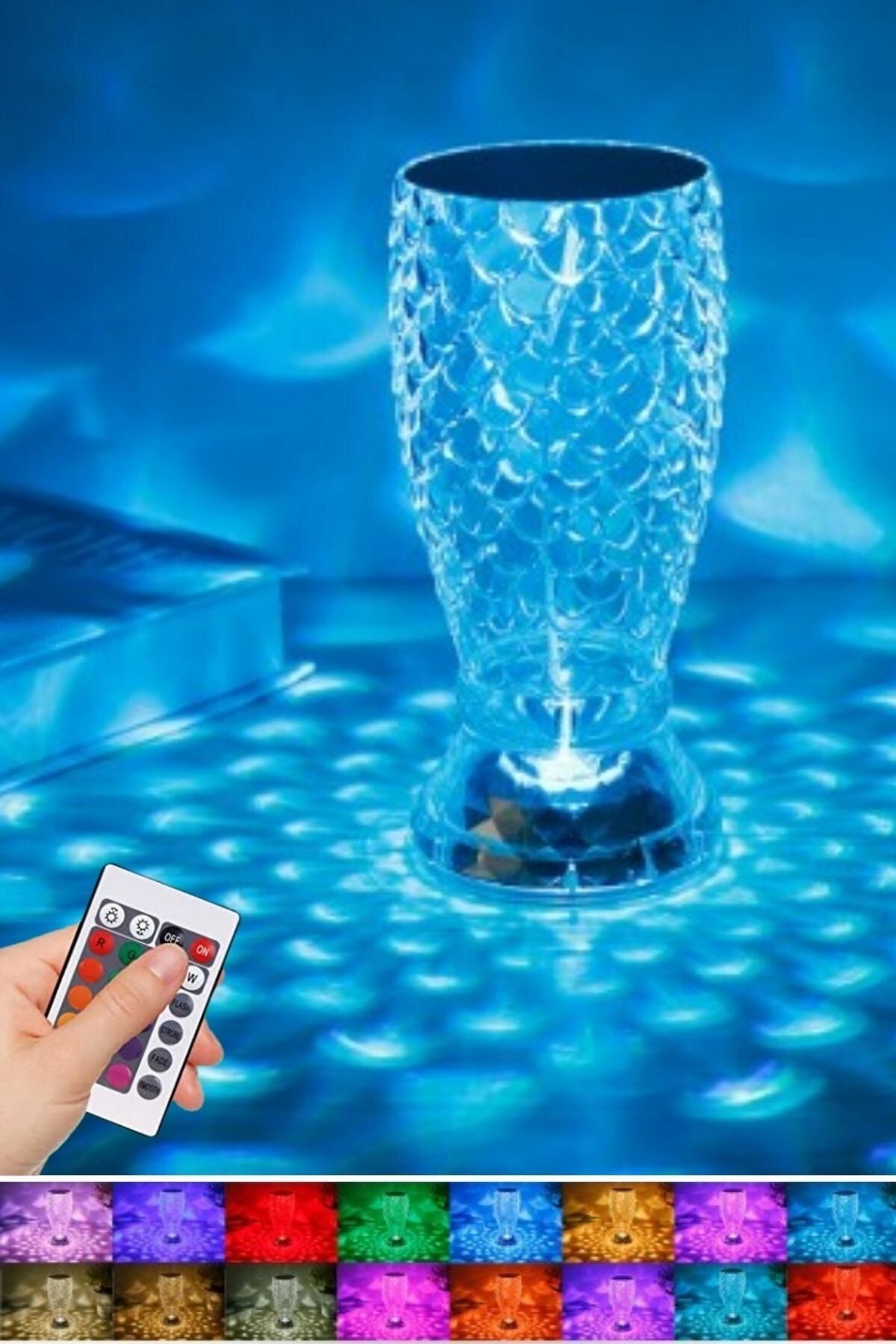 Buffer ® Balık Süzgeç Model Usb Şarjlı Dokunmatik Kumandalı 16 Farklı Işık Modlu Masa Üstü Kristal Ak