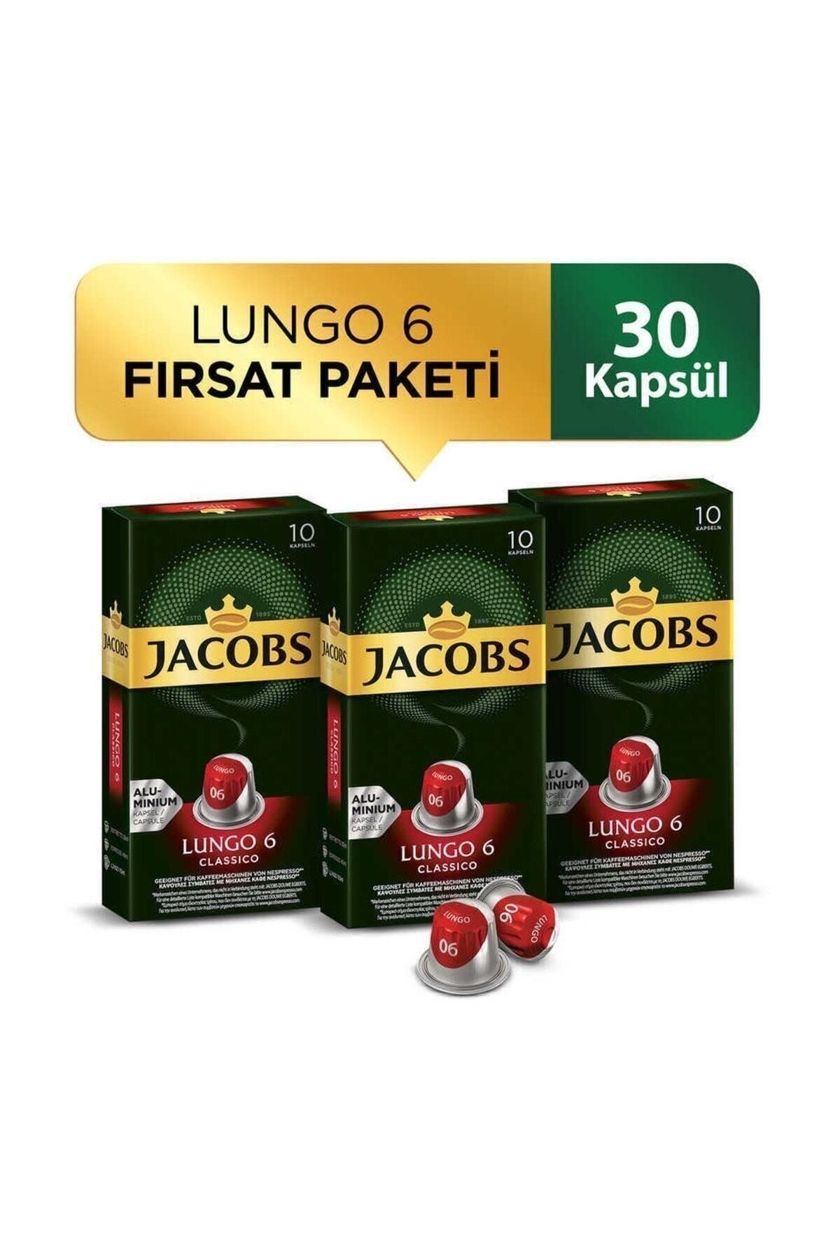 Jacobs Lungo 6 Classic Nespresso Uyumlu Alüminyum Kapsül Kahve 10 Adet X 3 Paket