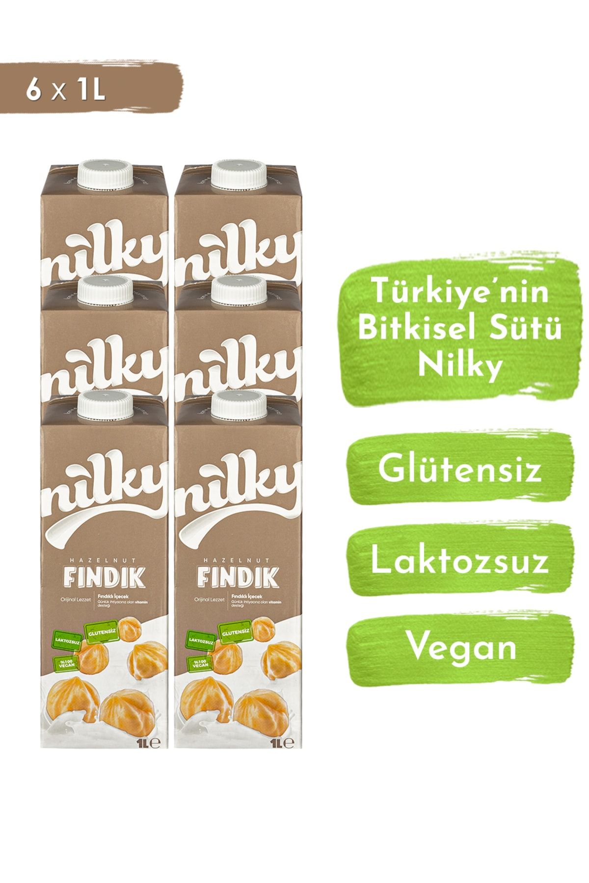 NİLKY Fındık Sütü Glütensiz Bitkisel Bazlı Laktosuz Vegan 6x1 Lt