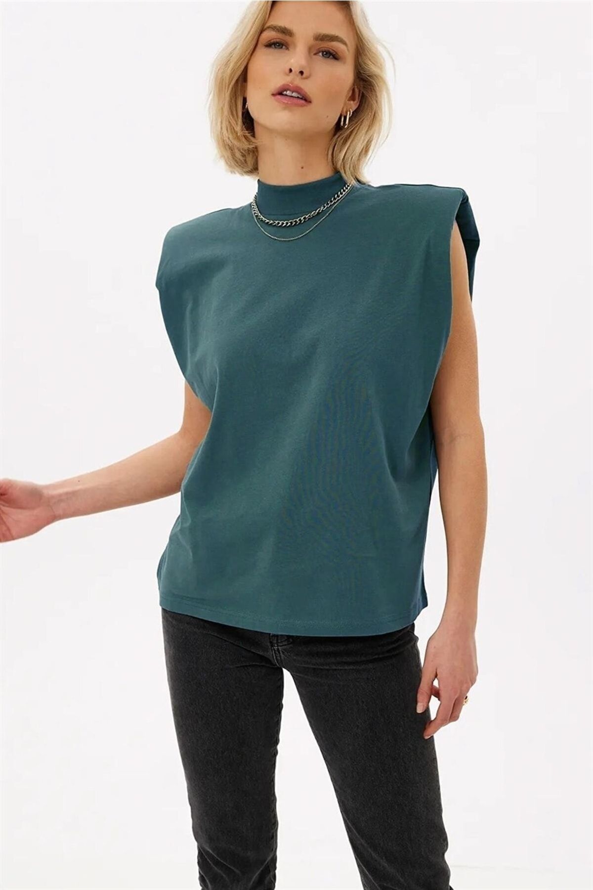 Teenage Millionaire Kadın Petrol Yeşili Balıkçı Yaka Vatkalı T-shirt - K2187