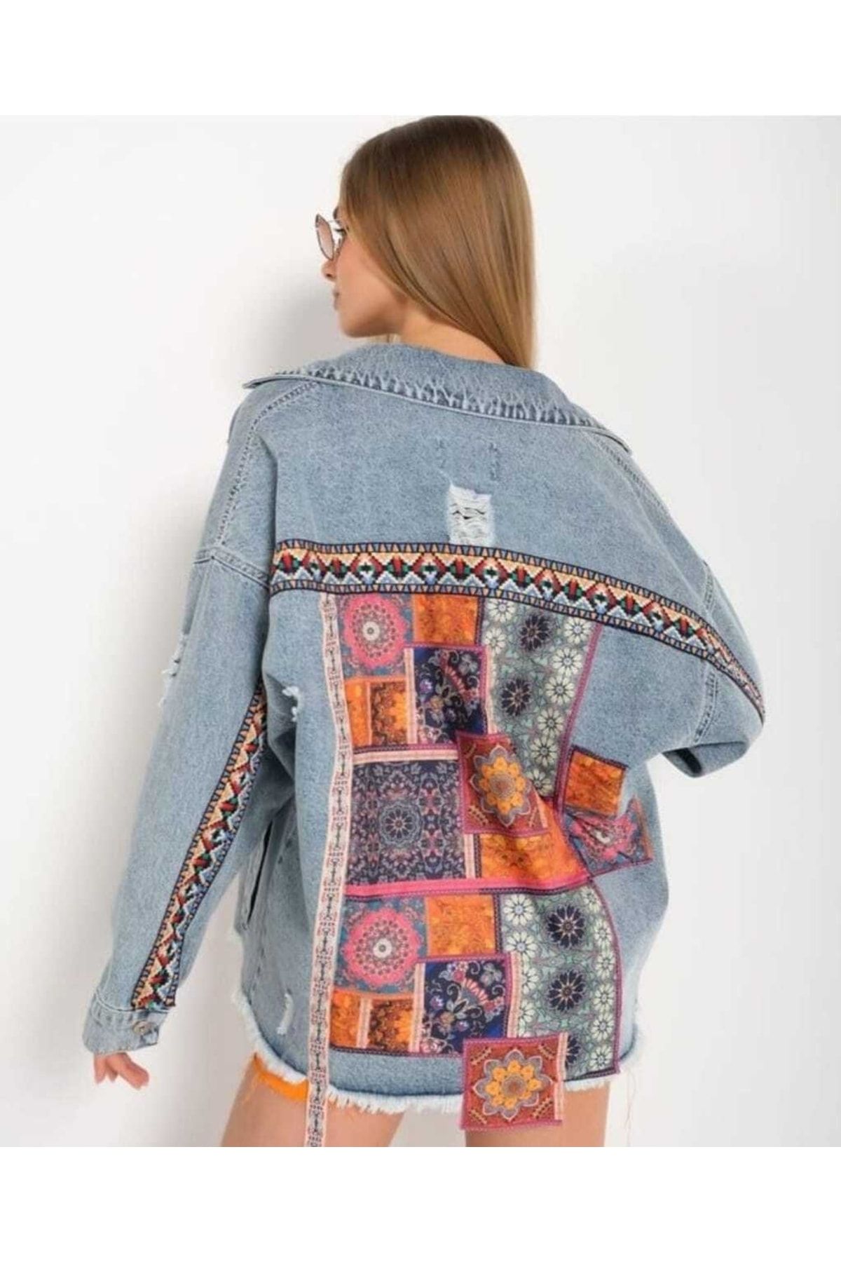 Kısmetin Butiği Kadın Etnik Desenli Kot Ceket