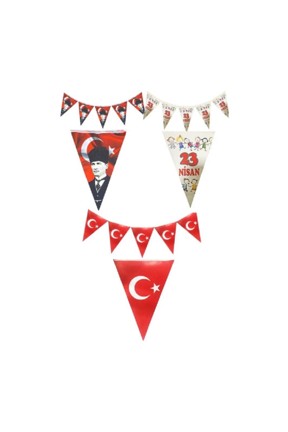 Happyland 3lü Flama Set - 23 Nisan Flama, 29 Ekim Atatürk Baskılı, Türk Bayrağı Baskılı Bayrak Kağıt