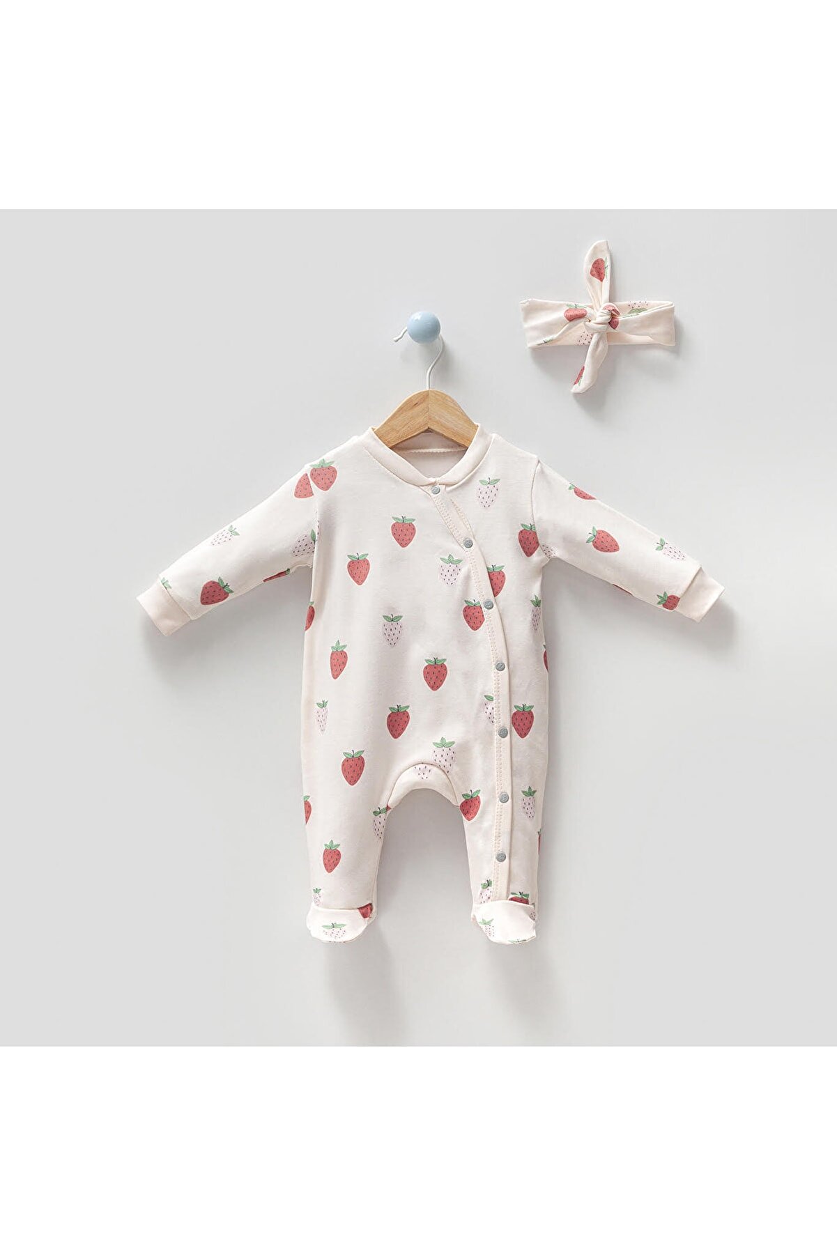 LE BON BABY Kruvaze Yaka Bebek Patikli Tulum Çilek Desenli Fiyatı