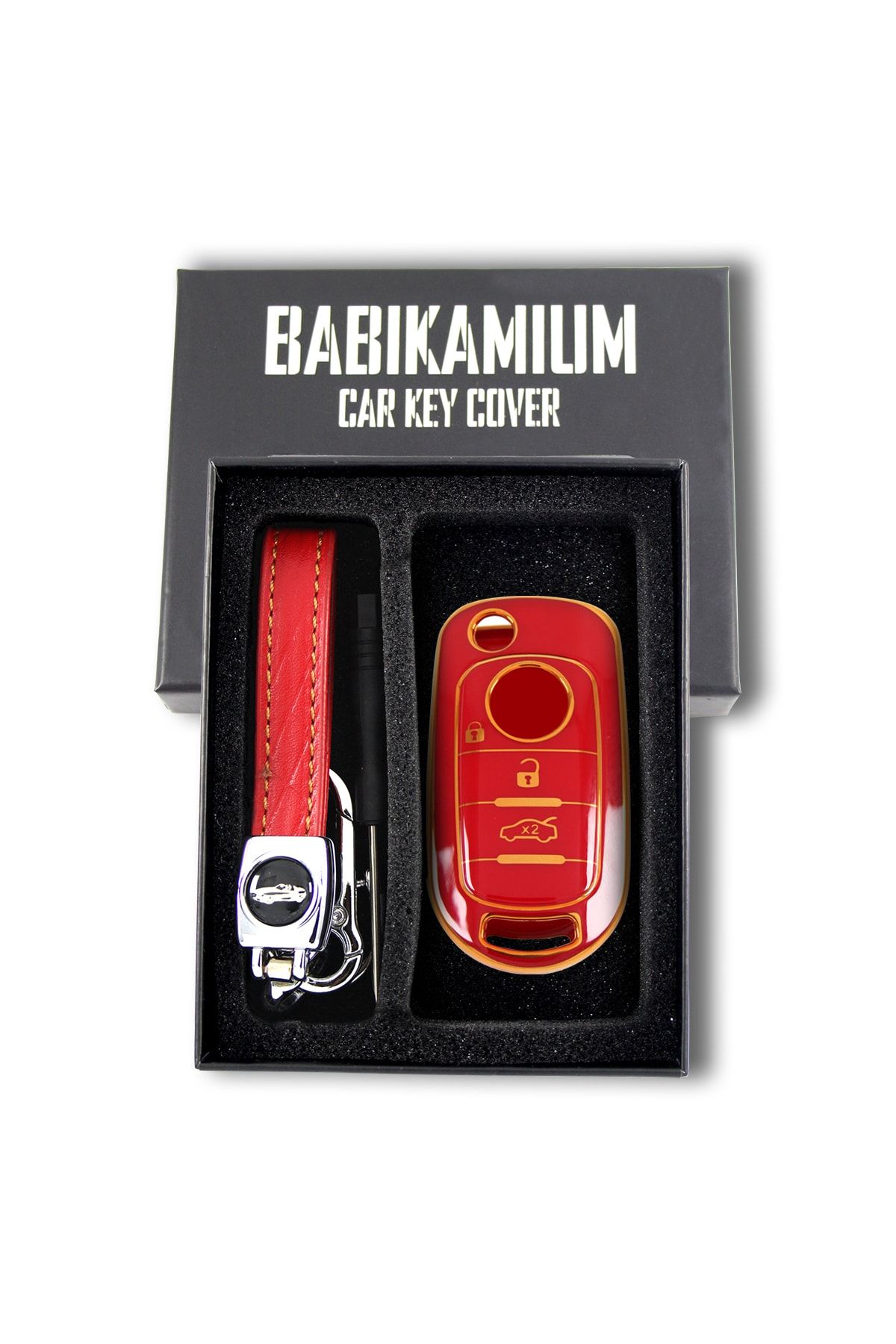 babikamium Fiat Egea Sustalı Box Kırmızı Oto Anahtar Kumanda Kabı Kılıfı Oto Anahtarlık