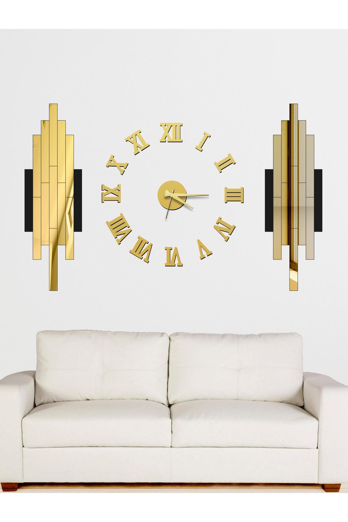 Wooden Factory 3d Roma Rakamlı Saat Ve Çubuklarla Kendi Dekorunu Oluştur, Aynalı Akrilik Pleksi Dekoratif Parçalar