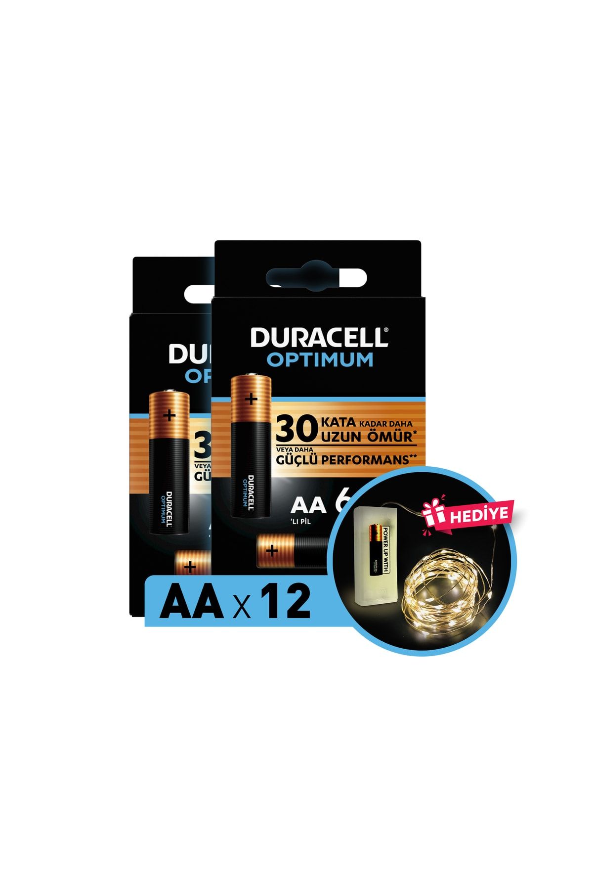 Duracell Optimum Aa Alkalin Pil, 1,5 V Lr6 Mn1500, 12’li Paket Ve Led Işık