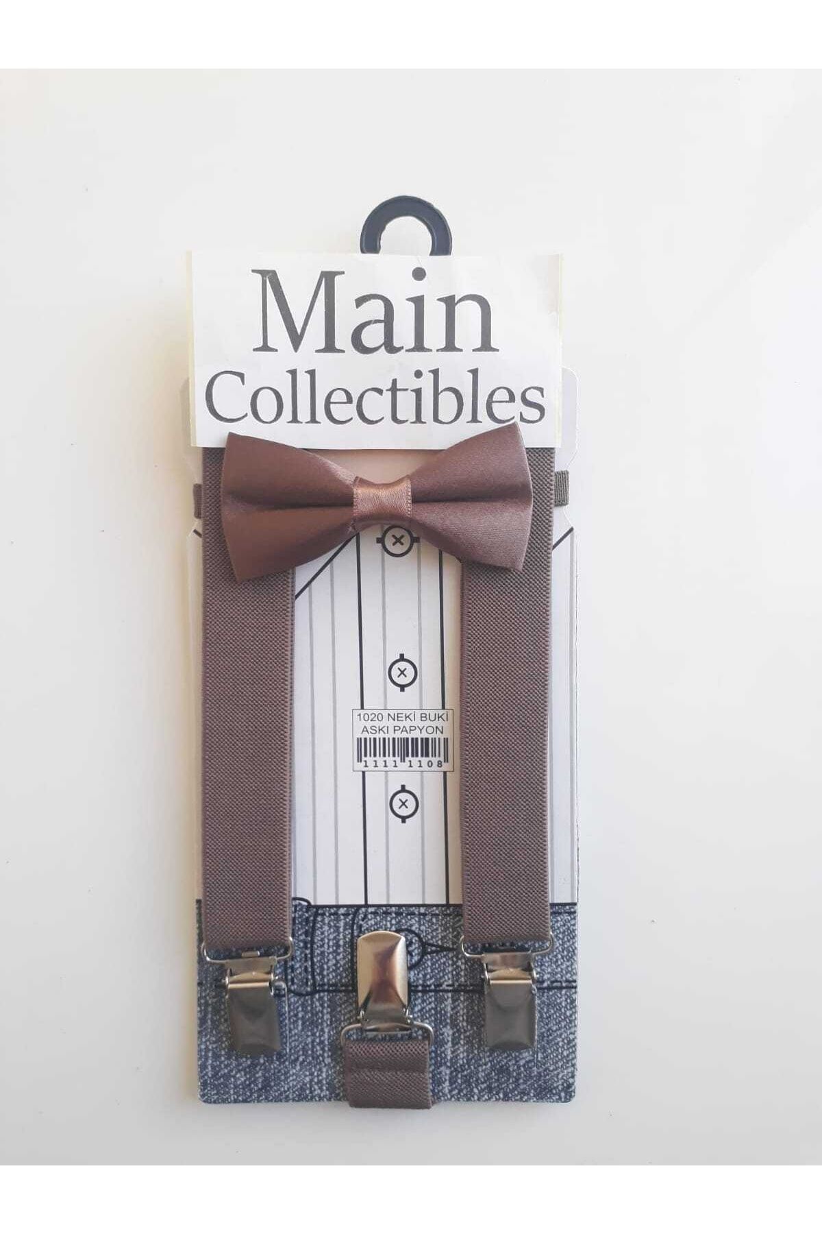 Main Collectibles 23 Nisan 19 Mayıs 29 Ekim Okuma Bayramı Koyu Kahverengi Papyon Pantolon Askı Seti